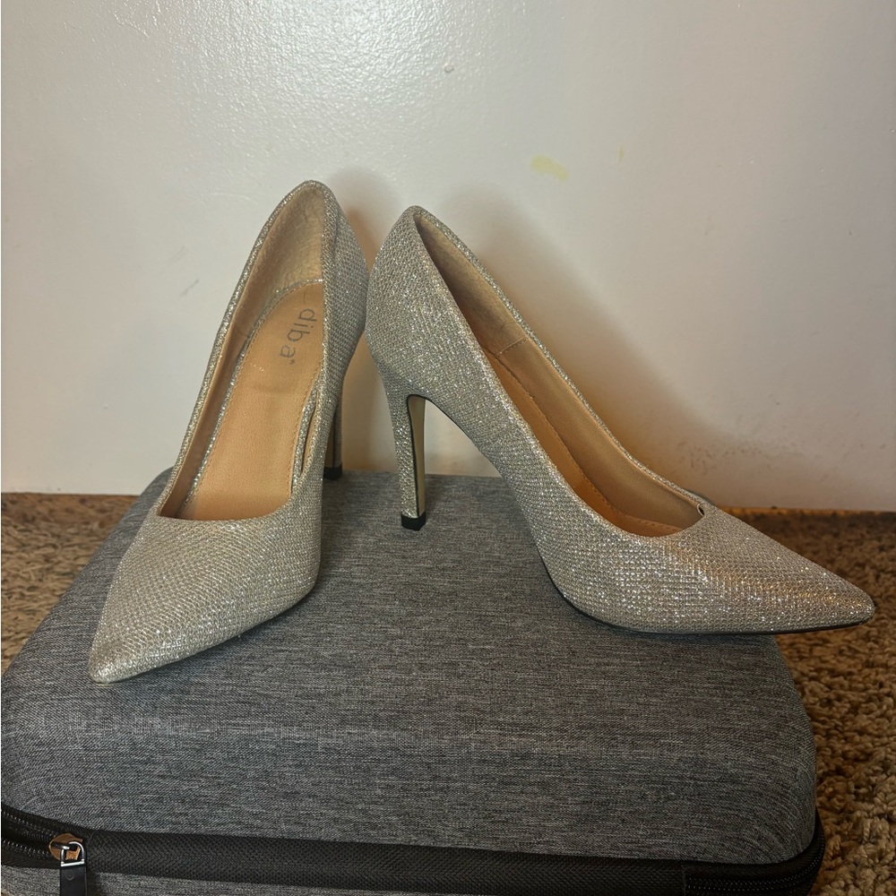 Silver glitter heels